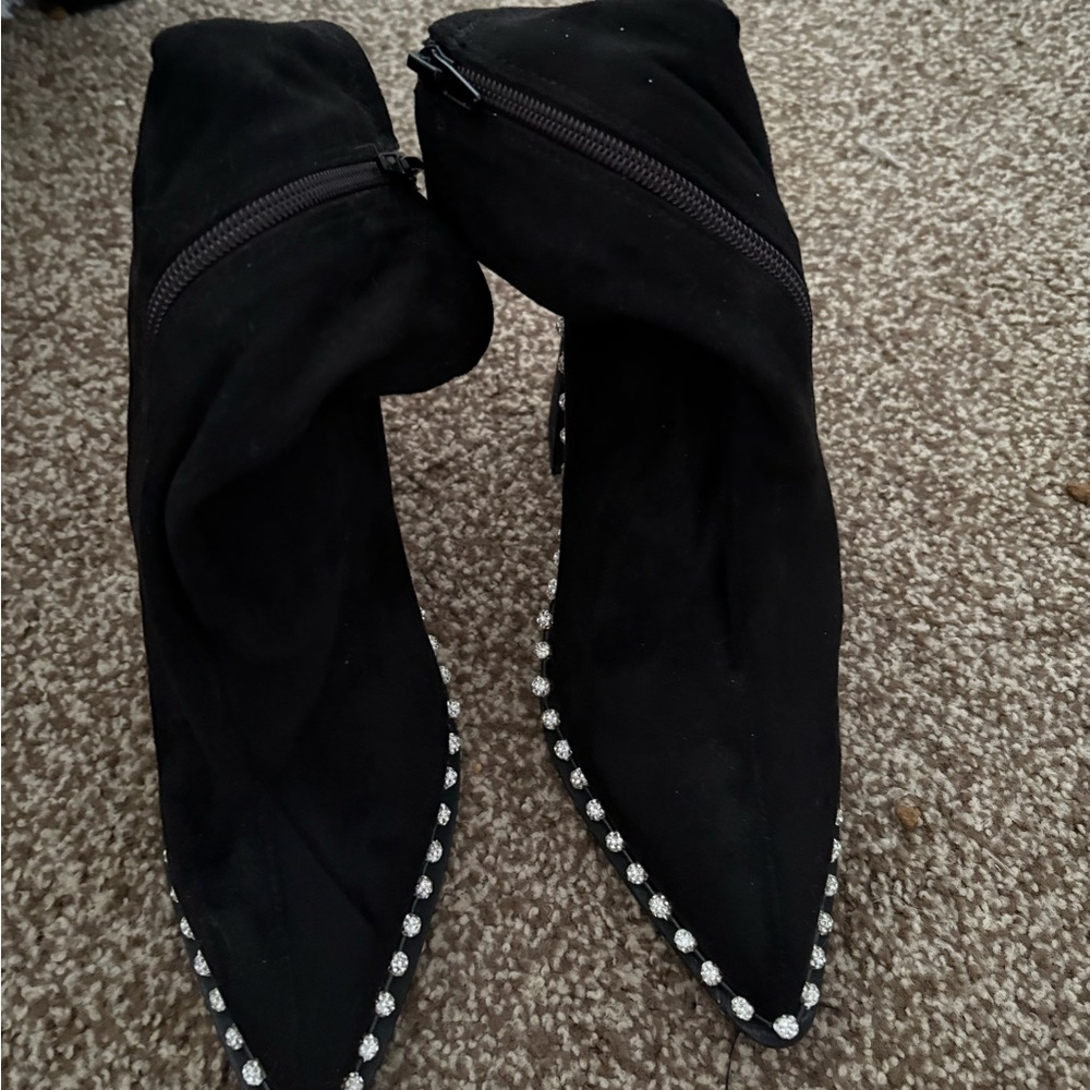Black Velvet Rhinestone Trim Steve Madden Booties - NEW